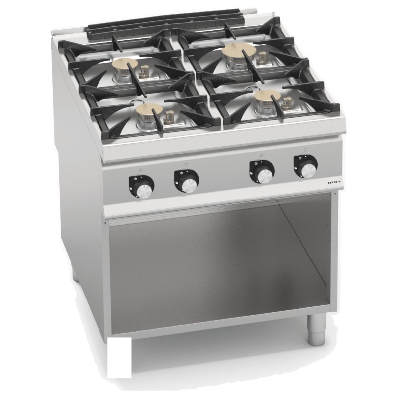 Cocina a gas industrial 4 fuegos sobre mueble Berto's S900