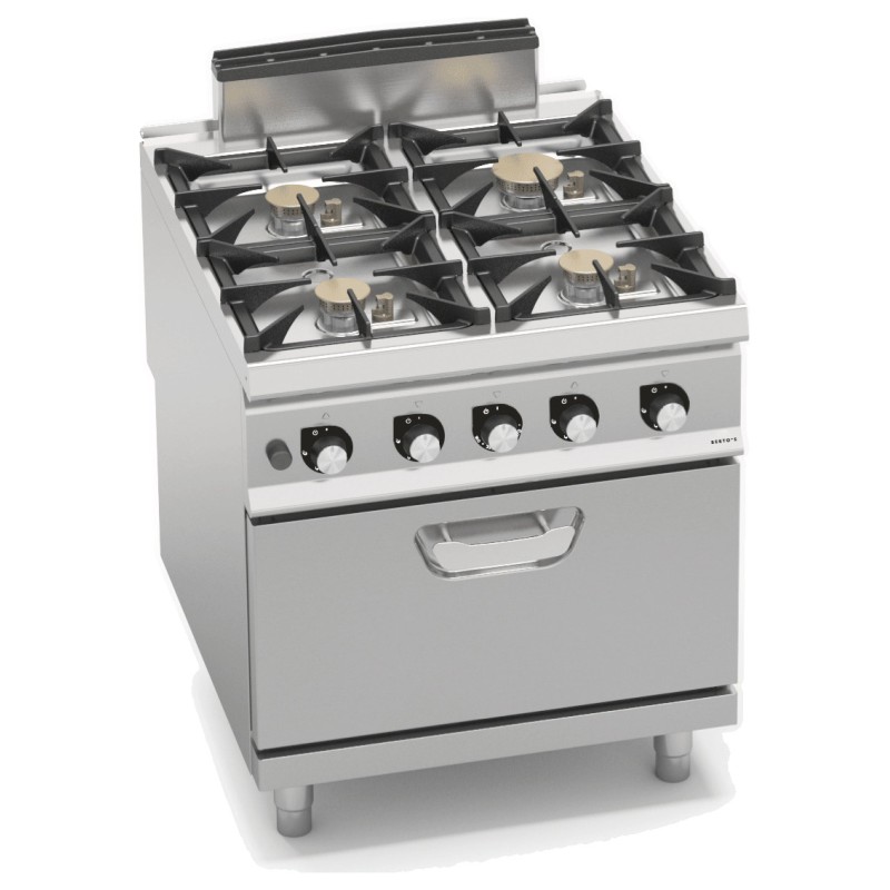 Cocina a gas industrial 4 fuegos con horno a gas GN 2/1 Berto's S900