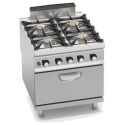 Cocina a gas industrial 4 fuegos con horno a gas GN 2/1 y fondo de agua Berto's S900