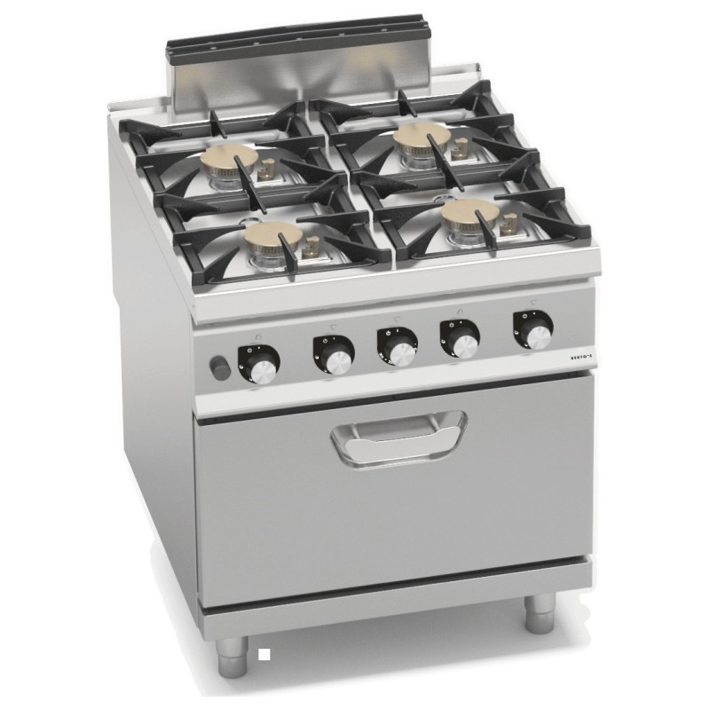 Cocina a gas industrial 4 fuegos Max Power con horno a gas GN 2/1 Berto's S900