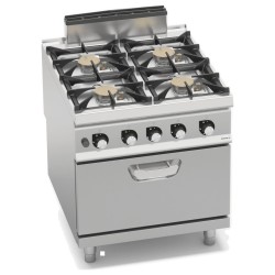Cocina a gas industrial 4 fuegos Max Power con horno a gas GN 2/1 y fondo de agua Berto's S900