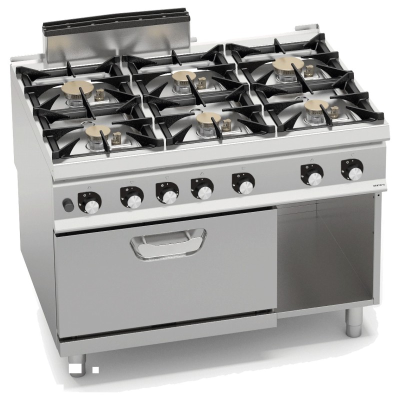 Cocina a gas industrial 6 fuegos con horno a gas GN 2/1 Berto's S900