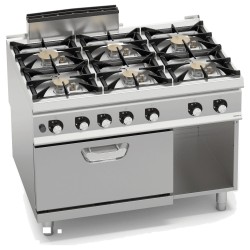 Cocina a gas industrial 6 fuegos con horno a gas GN 2/1 y fondo de agua Berto's S900