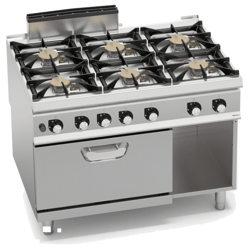 Cocina a gas industrial 6 fuegos Max Power con horno a gas GN 2/1 Berto's S900