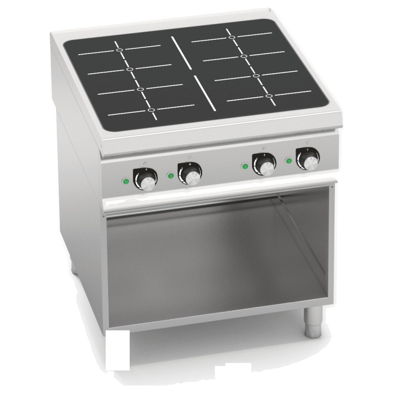 Cocina de inducción industrial 4 zonas de 7 kW sobre mueble Berto's S900