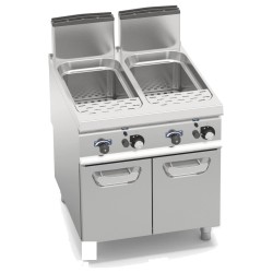 Cuece pastas a gas industrial 2 cubas 40+40 litros sobre mueble Berto's S900