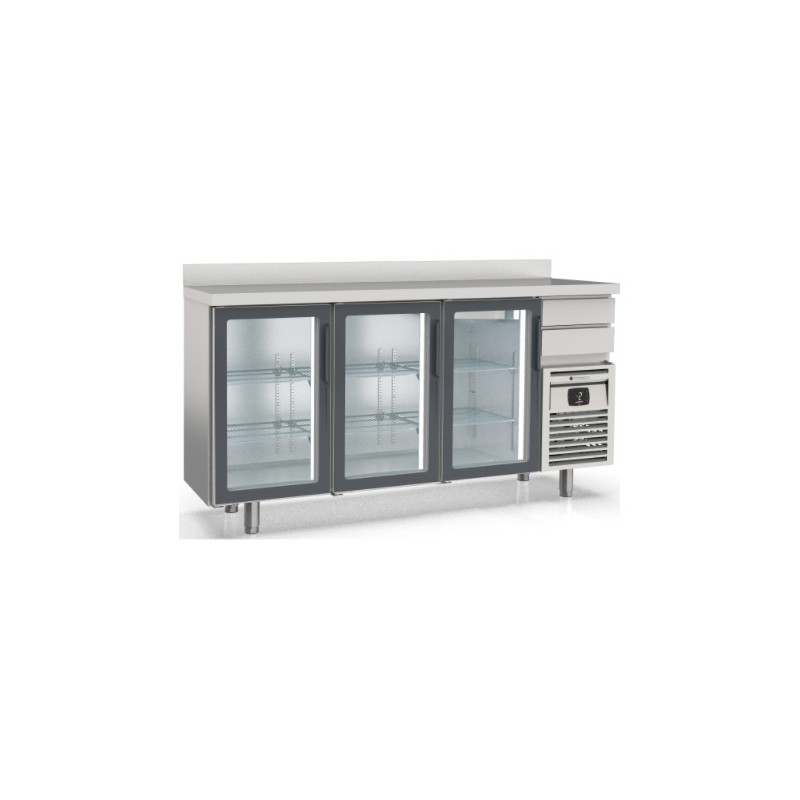 Mesa refrigerada frente mostrador FMRV-200 con 3 puertas de cristal