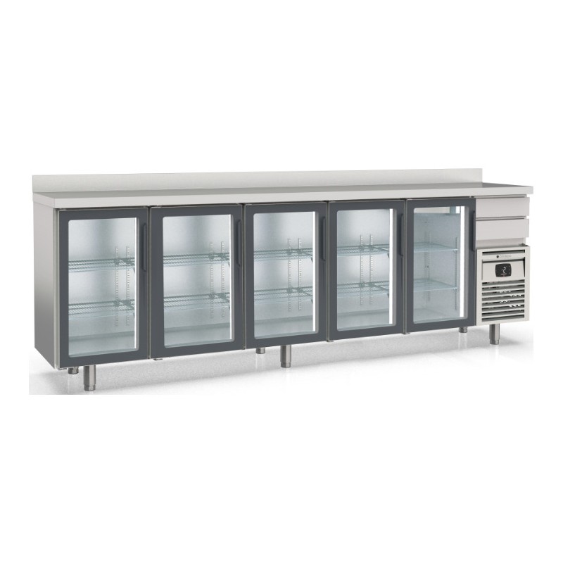 Mesa refrigerada frente mostrador FMRV-300 con 5 puertas de cristal