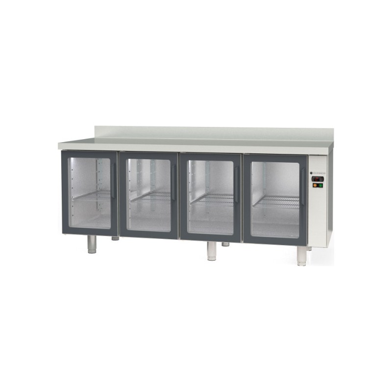 Mesa refrigerada GN 1/1 MRGPV-220 para unidad remota con 4 puertas de cristal