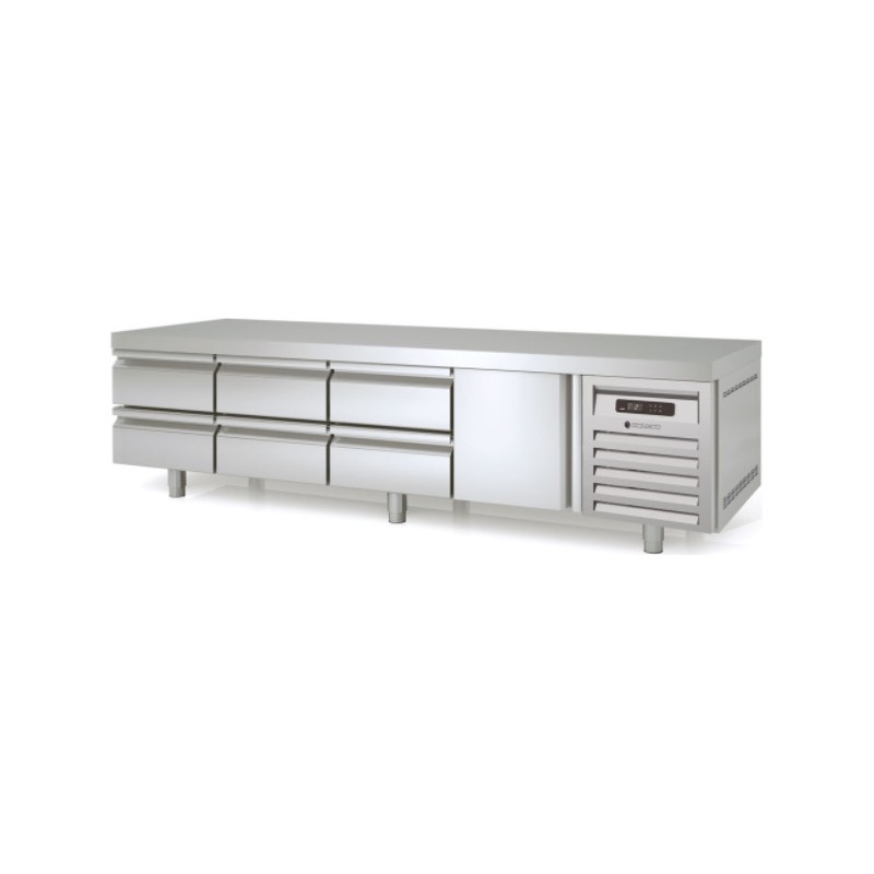 Mesa refrigerada bajo cocina GN 1/1 MFB-225-C con cajoneras dobles y una puerta