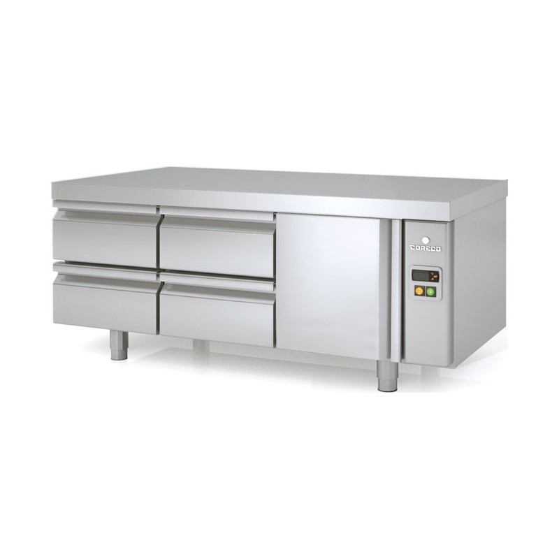 Mesa refrigerada bajo cocina GN 1/1 MFBP-150-C para unidad remota con cajoneras y una puerta