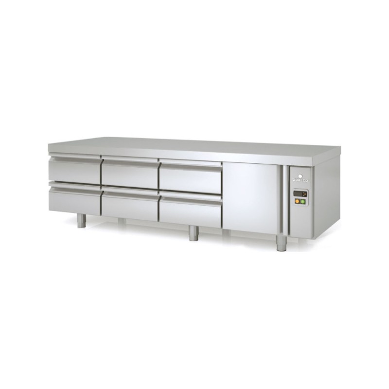 Mesa refrigerada bajo cocina GN 1/1 MFBP-195-C para unidad remota con cajoneras y una puerta