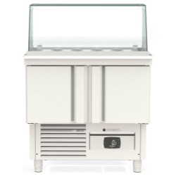 Mesa fría para kebab compacta MFK-100 con cúpula de cristal y 2 puertas
