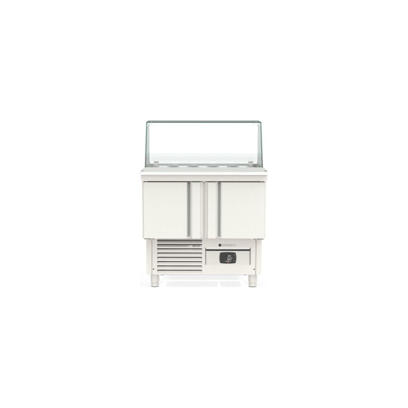 Mesa fría para kebab compacta MFK-100 con cúpula de cristal y 2 puertas