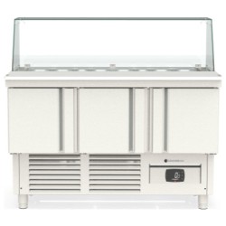 Mesa fría para kebab compacta MFK-140 con cúpula de cristal y 3 puertas
