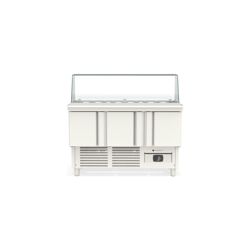 Mesa fría para kebab compacta MFK-140 con cúpula de cristal y 3 puertas