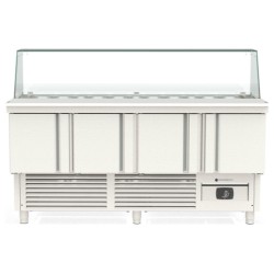 Mesa fría para kebab compacta MFK-180 con cúpula de cristal y 4 puertas