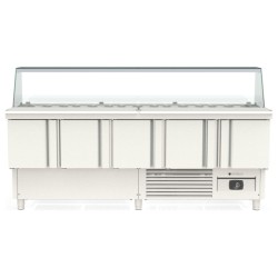 Mesa fría para kebab compacta MFK-220 con cúpula de cristal y 5 puertas