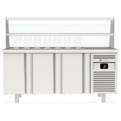 Mesa fría para kebab MFK70-180 con vitrina de cristal y 3 puertas