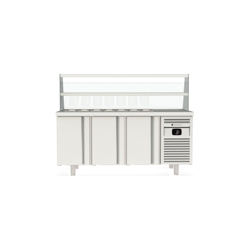 Mesa fría para kebab MFK70-180 con vitrina de cristal y 3 puertas