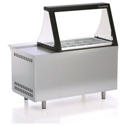 Mesa de preparación refrigerada PC80-150-15-LGL con tapa de cristal elevable para 15 cubetas GN 1/6