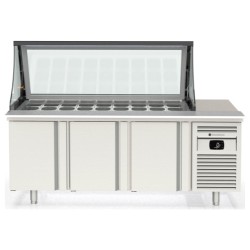 Mesa de preparación refrigerada PC80-200-27-LGL con tapa de cristal elevable para 27 cubetas GN 1/6