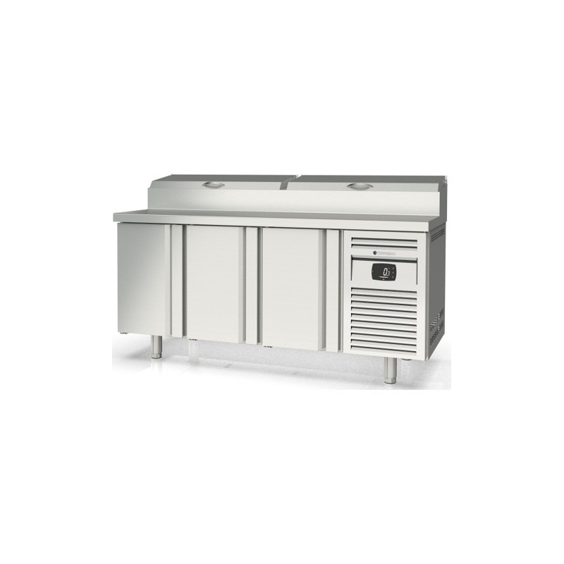 Mesa fría Salad Chef MFEI70-180 con expositor para 10 cubetas GN 1/4 y 3 puertas