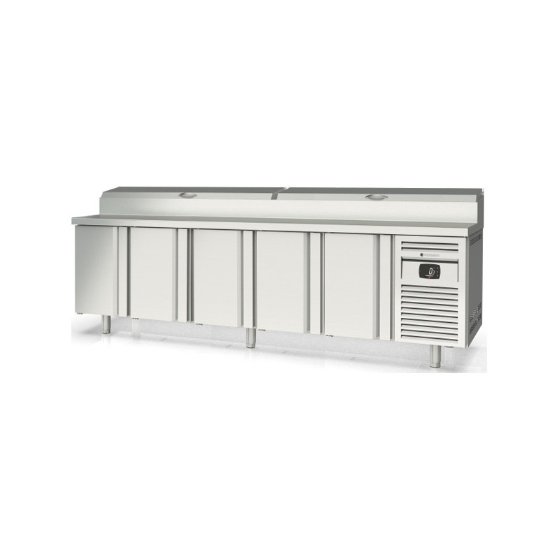 Mesa fría Salad Chef MFEI70-270 con expositor para 16 cubetas GN 1/4 y 5 puertas
