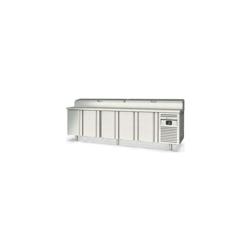 Mesa fría Salad Chef MFEI70-270-1/6 con expositor para 16 cubetas GN 1/6 y 5 puertas