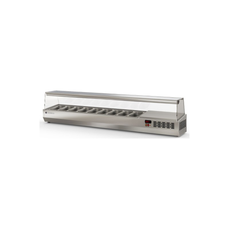 Expositor refrigerado de ingredientes EI-1/4-200 para 9 cubetas GN 1/4 con cúpula de cristal