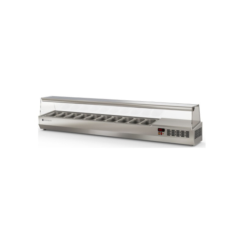 Expositor refrigerado de ingredientes EI-1/4-225 para 10 cubetas GN 1/4 con cúpula de cristal