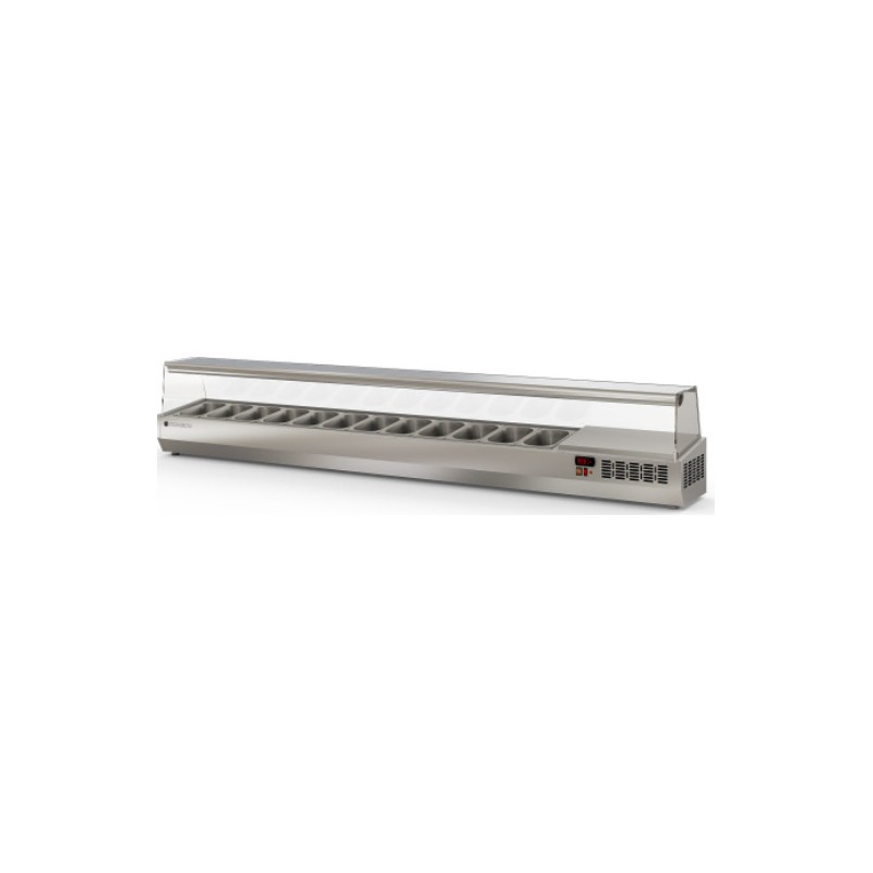 Expositor refrigerado de ingredientes EI-1/4-250 para 12 cubetas GN 1/4 con cúpula de cristal