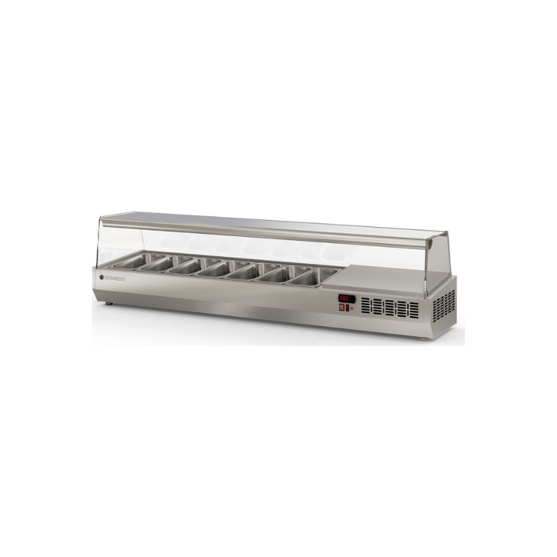 Expositor refrigerado de ingredientes EI-1/3-180 para 7 cubetas GN 1/3 con cúpula de cristal