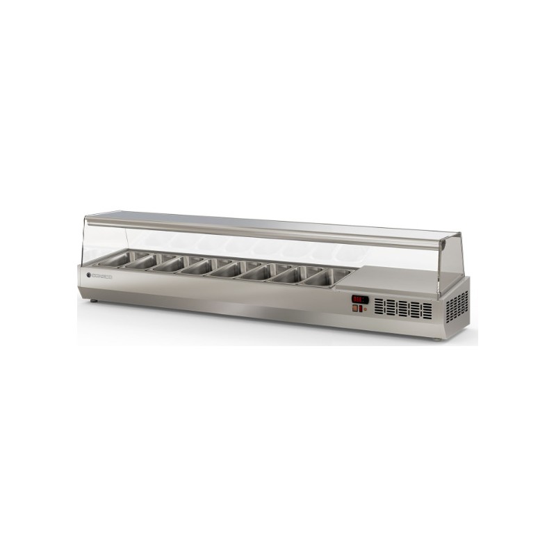 Expositor refrigerado de ingredientes EI-1/3-200 para 8 cubetas GN 1/3 con cúpula de cristal