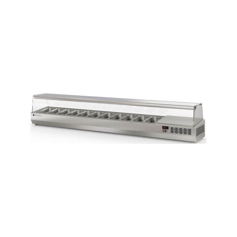 Expositor refrigerado de ingredientes EI-1/3-250 para 11 cubetas GN 1/3 con cúpula de cristal
