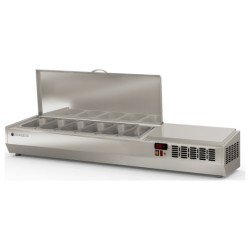 Expositor refrigerado de ingredientes EI-1/4-150-T para 6 cubetas GN 1/4 con tapa inox abatible