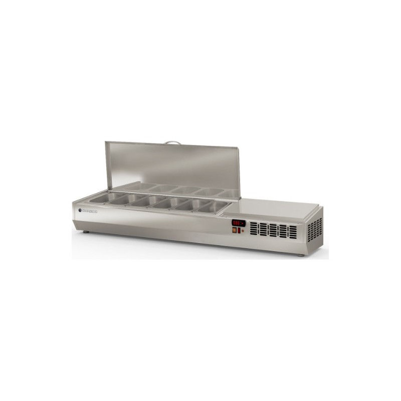 Expositor refrigerado de ingredientes EI-1/4-150-T para 6 cubetas GN 1/4 con tapa inox abatible