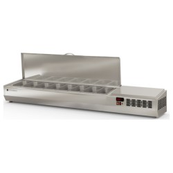 Expositor refrigerado de ingredientes EI-1/4-180-T para 8 cubetas GN 1/4 con tapa inox abatible