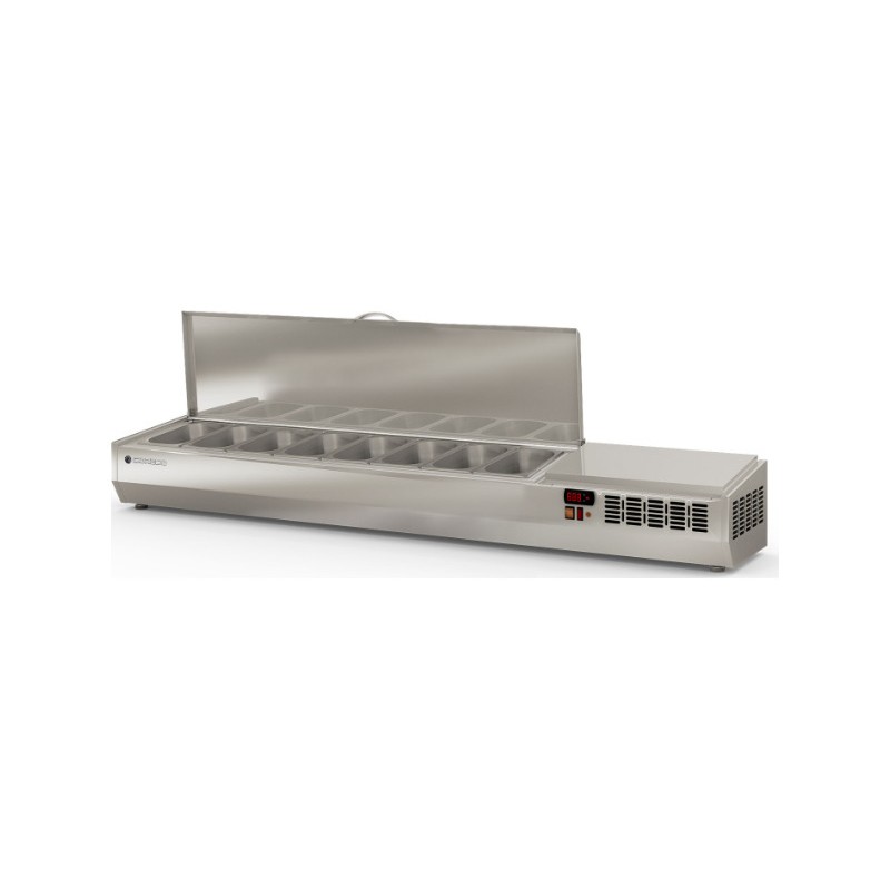 Expositor refrigerado de ingredientes EI-1/4-180-T para 8 cubetas GN 1/4 con tapa inox abatible