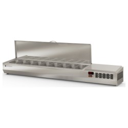 Expositor refrigerado de ingredientes EI-1/4-200-T para 9 cubetas GN 1/4 con tapa inox abatible