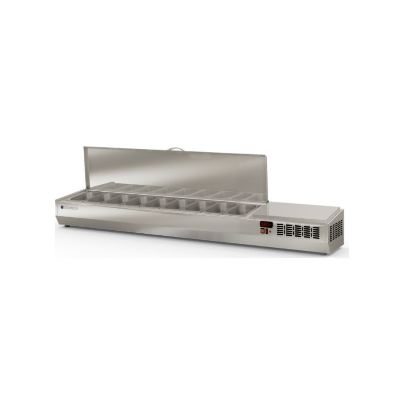 Expositor refrigerado de ingredientes EI-1/4-200-T para 9 cubetas GN 1/4 con tapa inox abatible