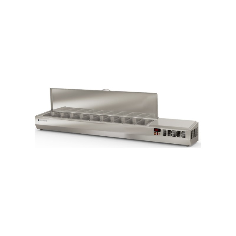 Expositor refrigerado de ingredientes EI-1/4-225-T para 10 cubetas GN 1/4 con tapa inox abatible