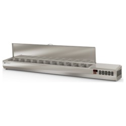 Expositor refrigerado de ingredientes EI-1/4-250-T para 12 cubetas GN 1/4 con tapa inox abatible