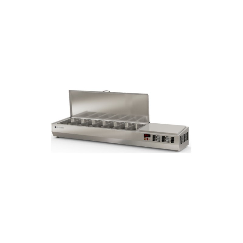 Expositor refrigerado de ingredientes EI-1/3-180-T para 7 cubetas GN 1/3 con tapa inox abatible