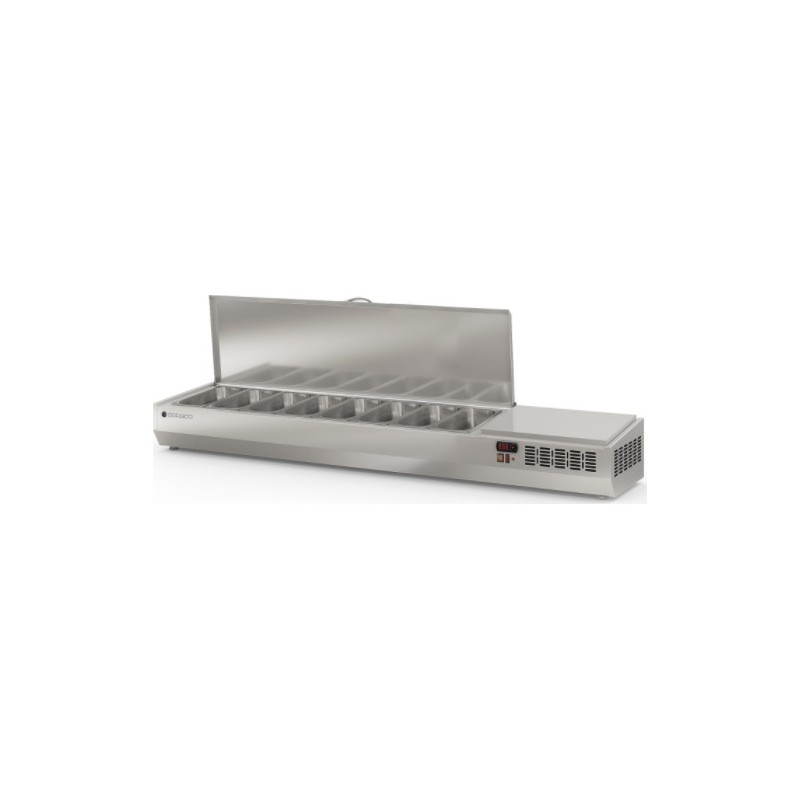 Expositor refrigerado de ingredientes EI-1/3-200-T para 8 cubetas GN 1/3 con tapa inox abatible