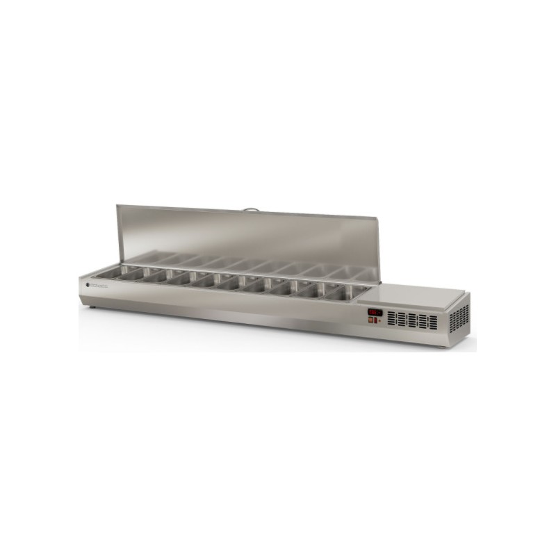 Expositor refrigerado de ingredientes EI-1/3-225-T para 10 cubetas GN 1/3 con tapa inox abatible