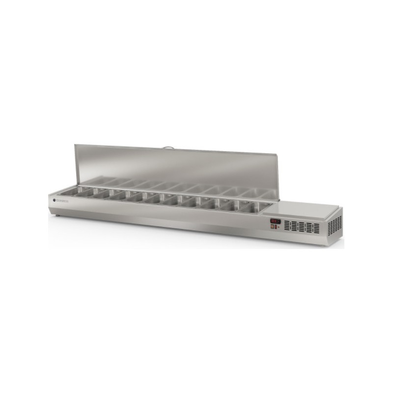 Expositor refrigerado de ingredientes EI-1/3-250-T para 11 cubetas GN 1/3 con tapa inox abatible