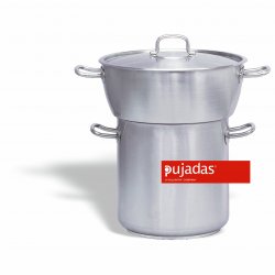 Conjunto cuscusera bombeada con tapa Inox-Pro Diámetro: 40+40 cm - Altura: 20+20 cm - Capacidad: 20+20 lts.