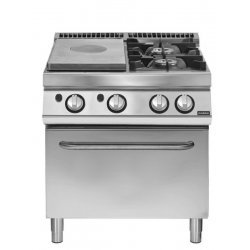 Placa radiantes a gas con horno gas GN 2/1 + 2 fuegos Fondo 700 Serie Pratika