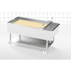 Mesa de escurrido, desuerado o secado y preprensado para queso con rejilla móvil lateral